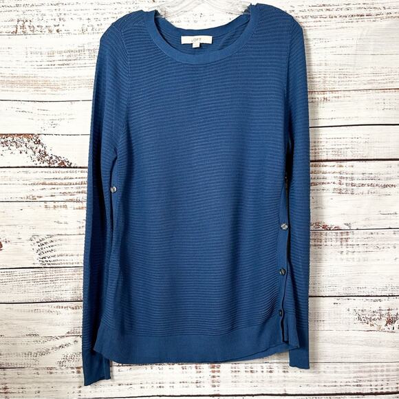 Ann Taylor LOFT Blue Sweater with Side Buttons, EUC, Size Medium, MSRP $89 - Picture 3 of 11